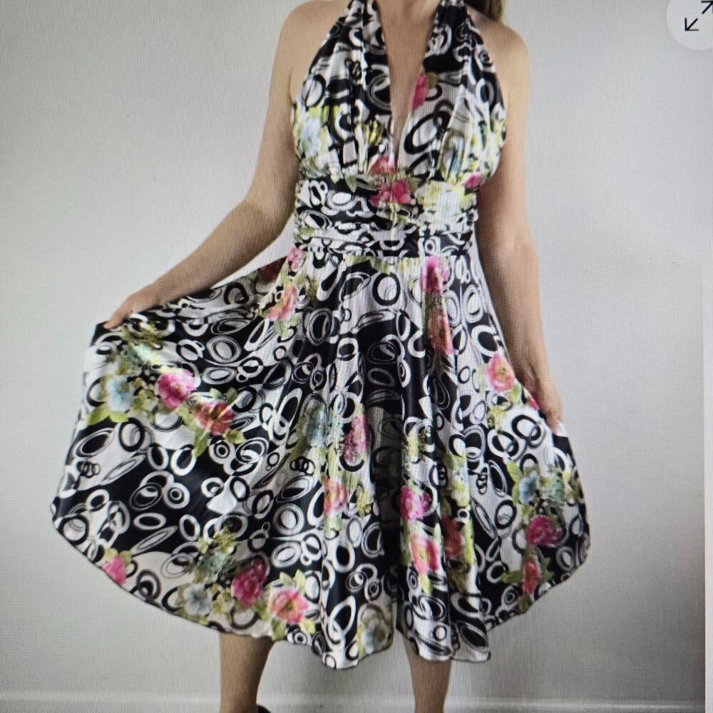 FAUST Paris Designer Geometric Halter Midi Dress Satin Size XS/S Satin EUC